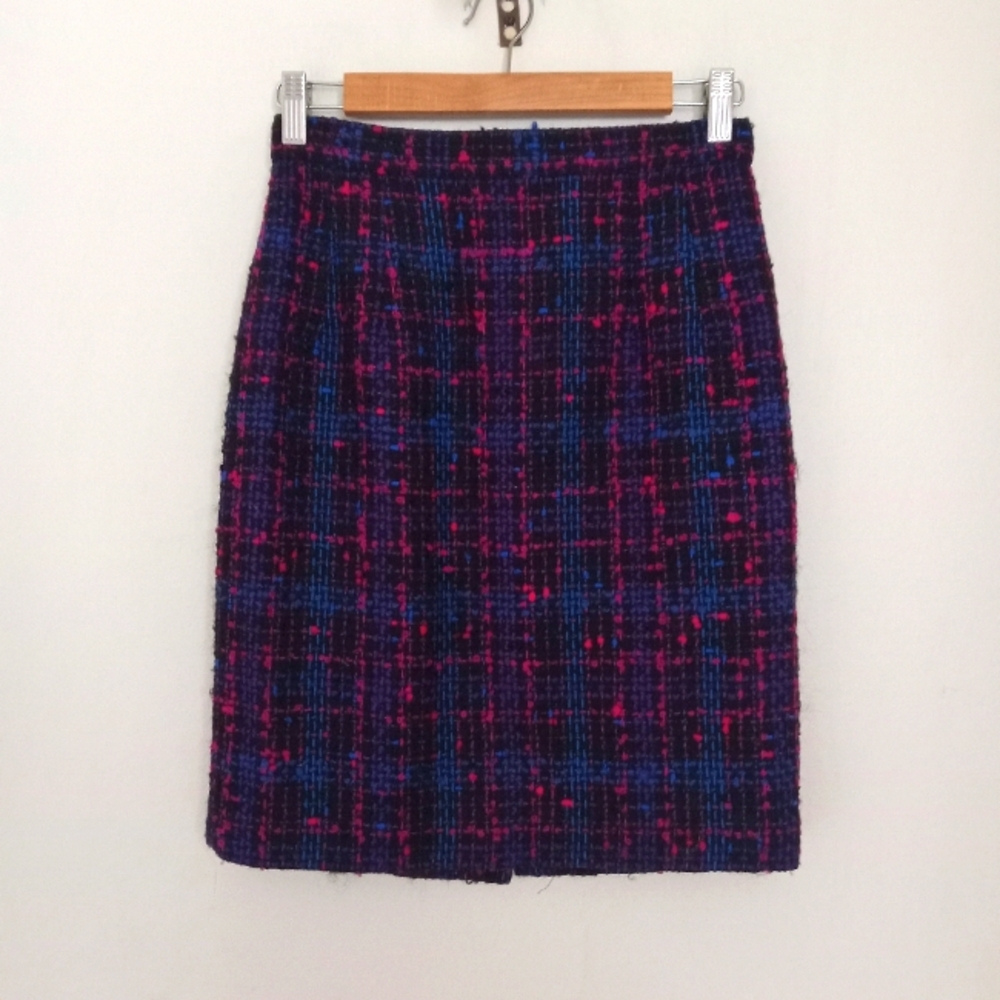 Gianni Vintage Size 8P = Approx. 2P Today Mohair Blend Purple Black Tweed Skirt
